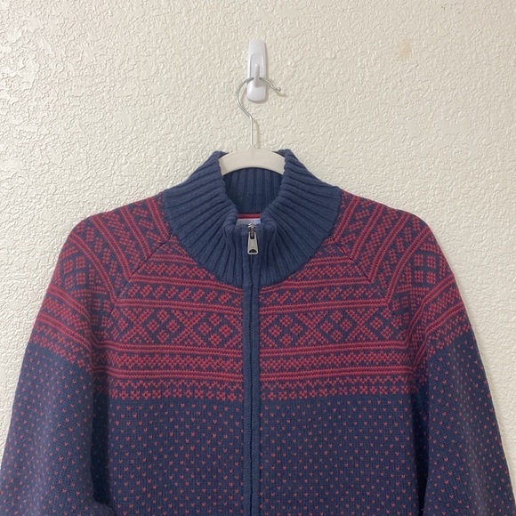 Tommy Hilfiger Men's XL Cotton Blend Patterned Zip up Sweater Blue - Picture 2 of 11